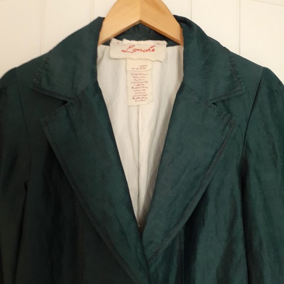 Modcloth Louche Silk Linen Embroidered 2-Button Blazer Teal Green Size 8 - Picture 4 of 11